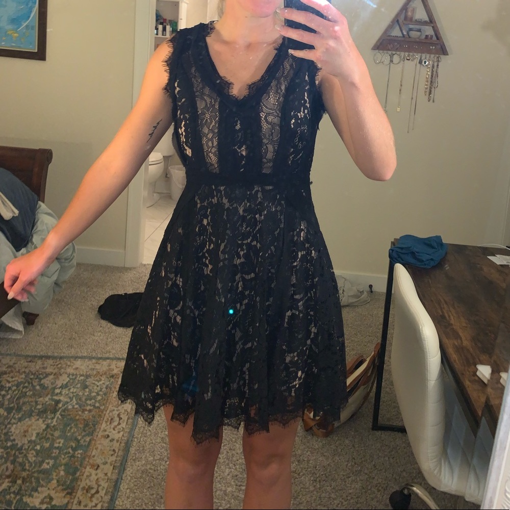 Black lace v neck dress